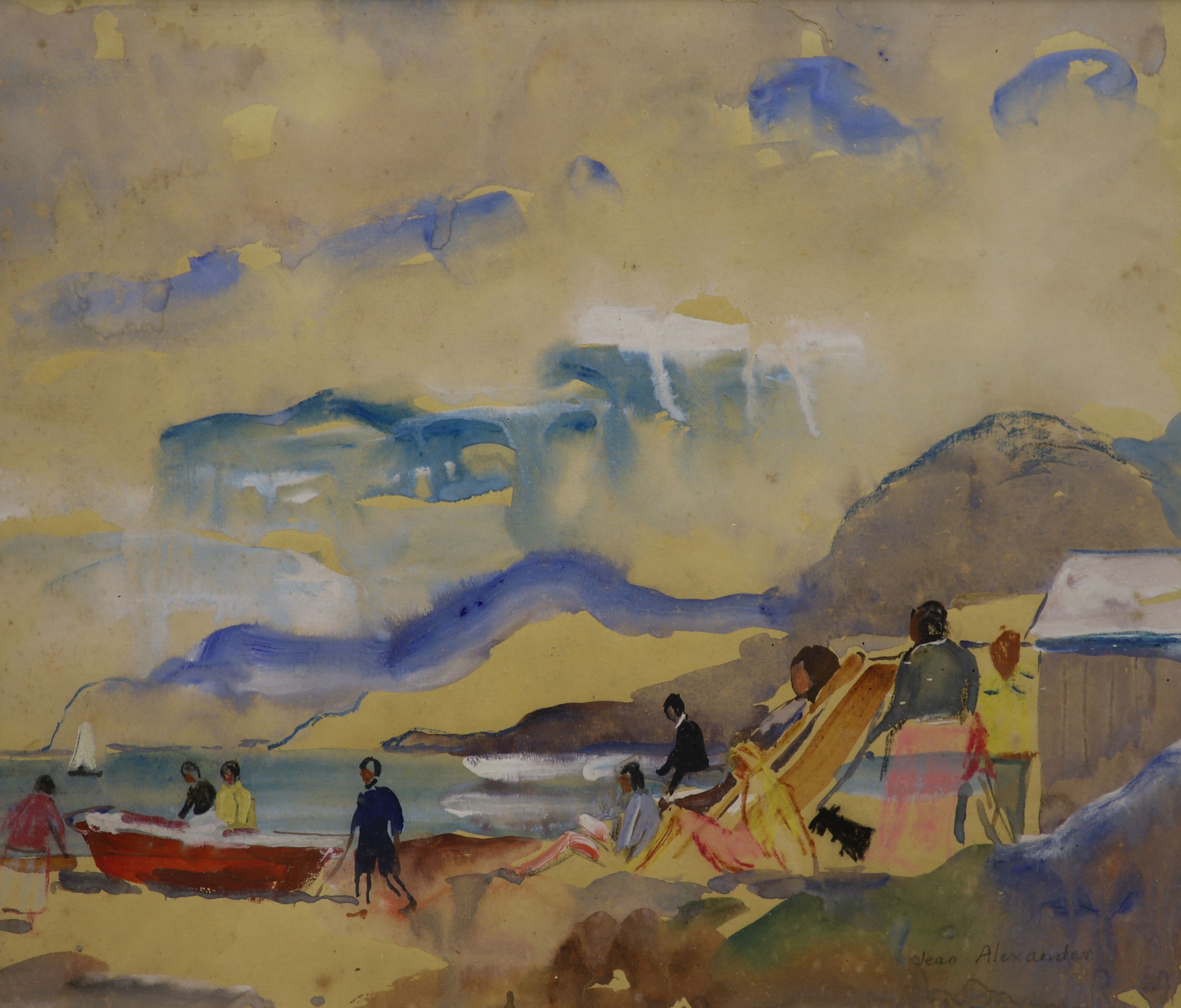 Jean Dryden Alexander (b.1911), watercolour, figures on the beach, signed, 35 x 41cm.